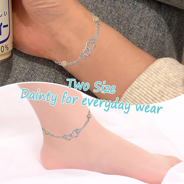 Dorunmo Anklet/Bracelet for Women 925 Sterling Silver Birthstone Jewelry Cubic Zirconia Double Heart Chain Jewelry for Mom Wife Friend Bride Valentine's Day Christmas Birthday Mother's Day - Image 6