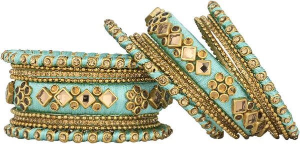 Aheli Ethnic Handmade Silk Thread Faux Stone Studded Bangle Set Bracelet Chudha Indian Wedding Festive Wear Fashion Jewelry Gift for Women Blue - Image 6