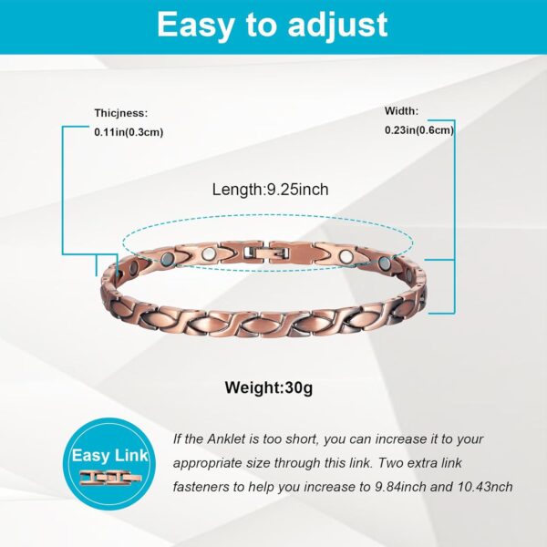 Copper Ankle Bracelet Women, Pure Copper Magnetic Anklet, Fashion Jewelry Present (One -Piece) - Image 2