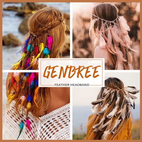 Boho Feather Headband Rainbow Indian Headbands Hippie Feather Headdress Adjustable Long Feather Hair Accessories for Women and Girls - Image 7