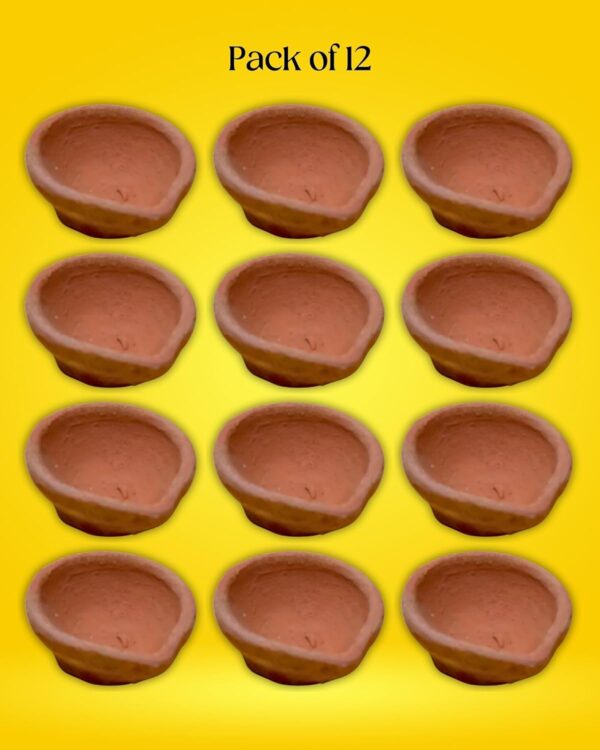 Traditional Handmade Plain Earthen Clay (Mitti) Diya for Diwali, Navratri, Diwali Decor, Home Decoration, Eco-Friendly | 12Pcs Brown - Image 3