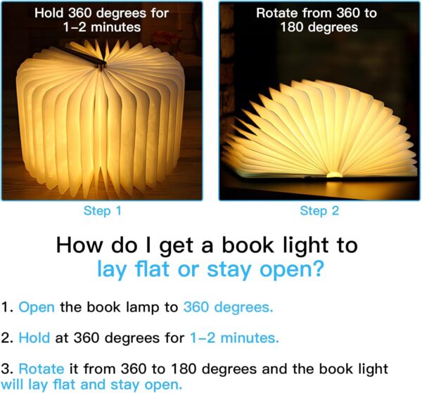 Vergissm Wooden Book Light, 3 Colors Folding Book Lamp White Light/Yellow Light/Warm Yellow Light Colors LED Book Light for Home Decor Birthday Gift - Image 2