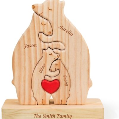 Personalized Wooden Bears Family Puzzle With 2-7 Names, Personalized Gift for Mom/Dad/Family Members, Custom Family Bear Puzzle Gifts for Home Decor/Christmas/Birthday/Wooden Decor