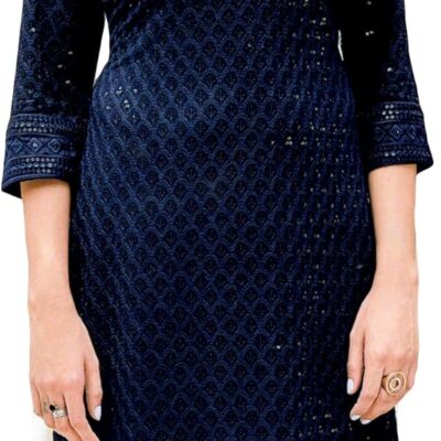 ladyline Rayon Chikankari Tunic Kurta Kurti Top Womens Schiffli Sequins Embroidered