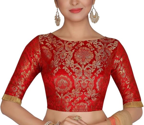 Brocade Saree Blouse Beautiful Lehenga Crop Top Ethnic Choli Boat Neck Partywear