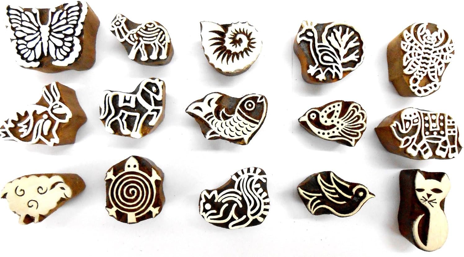 CraftsofIndia® Animals and Birds Wooden Blocks for Stamping, Block Printing on Textiles, Pottery Crafts,Henna, Scrapbooking, Wall Painting (Set of 15) - Image 2