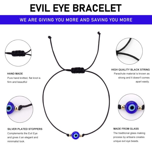 Evil Eye Bracelet Anklet Black Red String Lucky Protection Handmade Adjustable Bracelets for Women Men Teens (Black string blue eye gold) - Image 5