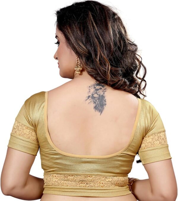 Readymade Saree Blouse For Women Round Neck Cotton Lycra Stretchable Stylish Look - Image 2