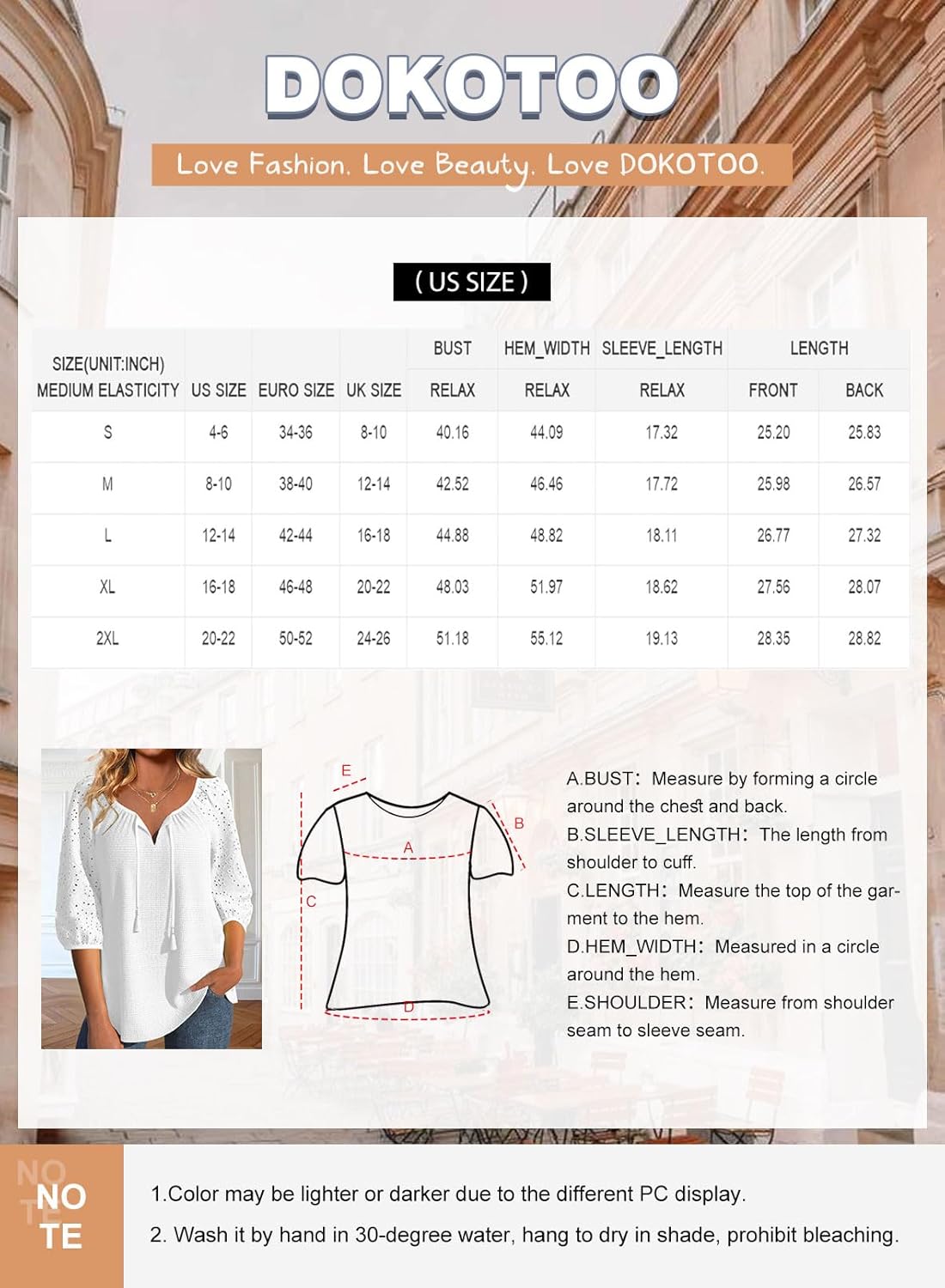 Dokotoo Womens Tops V Neck Dressy Casual Embroidered Blouses Waffle Knit 3/4 Sleeve Shirts - Image 5
