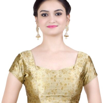 Chandrakala Brocade Banarasi Blouses for Women sarees,Readymade Gold Paisley,X-Small (B113)
