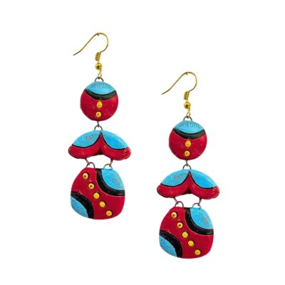 Beautifully crafted Handmade Terracotta Earrings Earrings for Party Occasion & Daily Use (Red Sky Blue)