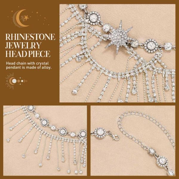 Unicra Silver Rhinestone Head Chain Tassel Sparkly Crystal Bridal Wedding Headband Bride Hair Accessories Jewelry for Women and Girls (Silver) - Image 4
