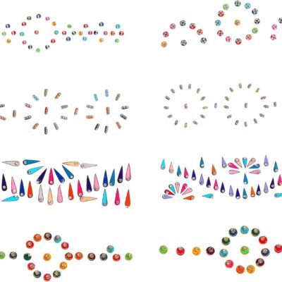 karwachauth Bindi Pack of 8 Crystal Designer Bindis Jewel for Forehead Face Tikka Multicolored Bindiya Stickers Adhesive Stone Indian Traditional Bindi Body Tattoos for Women Girls Bride Return Gifts