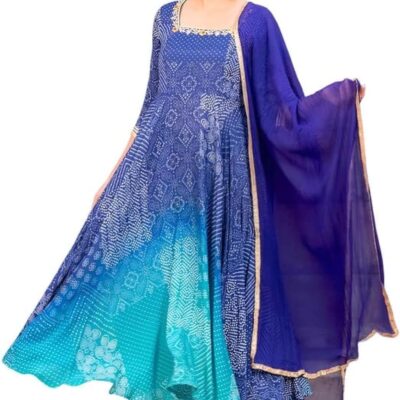 Women's Heavy Bandhani Modal Kurta with Pyzama Pant Anarkali Dress Flair Gown & Dupatta Set