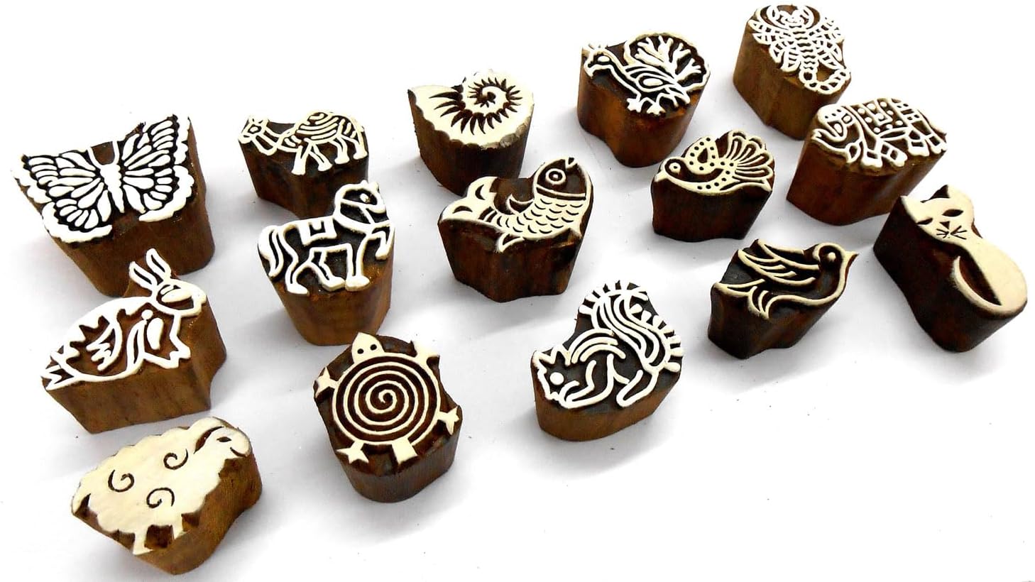 CraftsofIndia® Animals and Birds Wooden Blocks for Stamping, Block Printing on Textiles, Pottery Crafts,Henna, Scrapbooking, Wall Painting (Set of 15) - Image 3