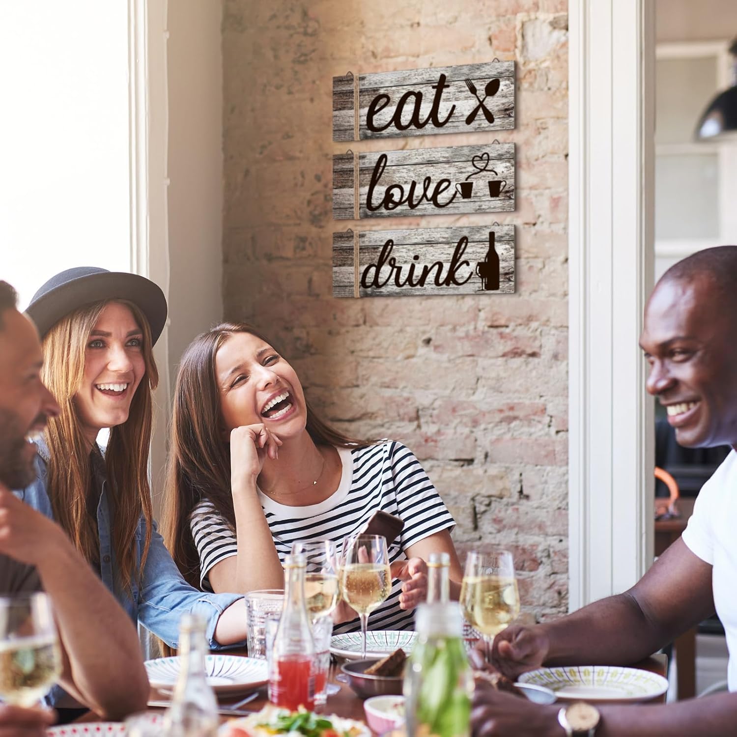 Jetec 3 Pcs Farmhouse Kitchen Wall Decor Eat Sign Rustic Wooden Kitchen Sign Wood Home Sign Eat Drink Love Sign with Hanging Hole for Home Kitchen Living Room Bar Decor (Classic Color,Rustic Style) - Image 5