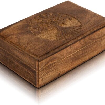 Great Birthday Gifts Handmade Decorative Wooden Jewelry Box Tree Of Life Carving Jewelry Organizer Keepsake Box Treasure Chest Trinket Holder Watch Box Storage Lock Box Housewarming Gift