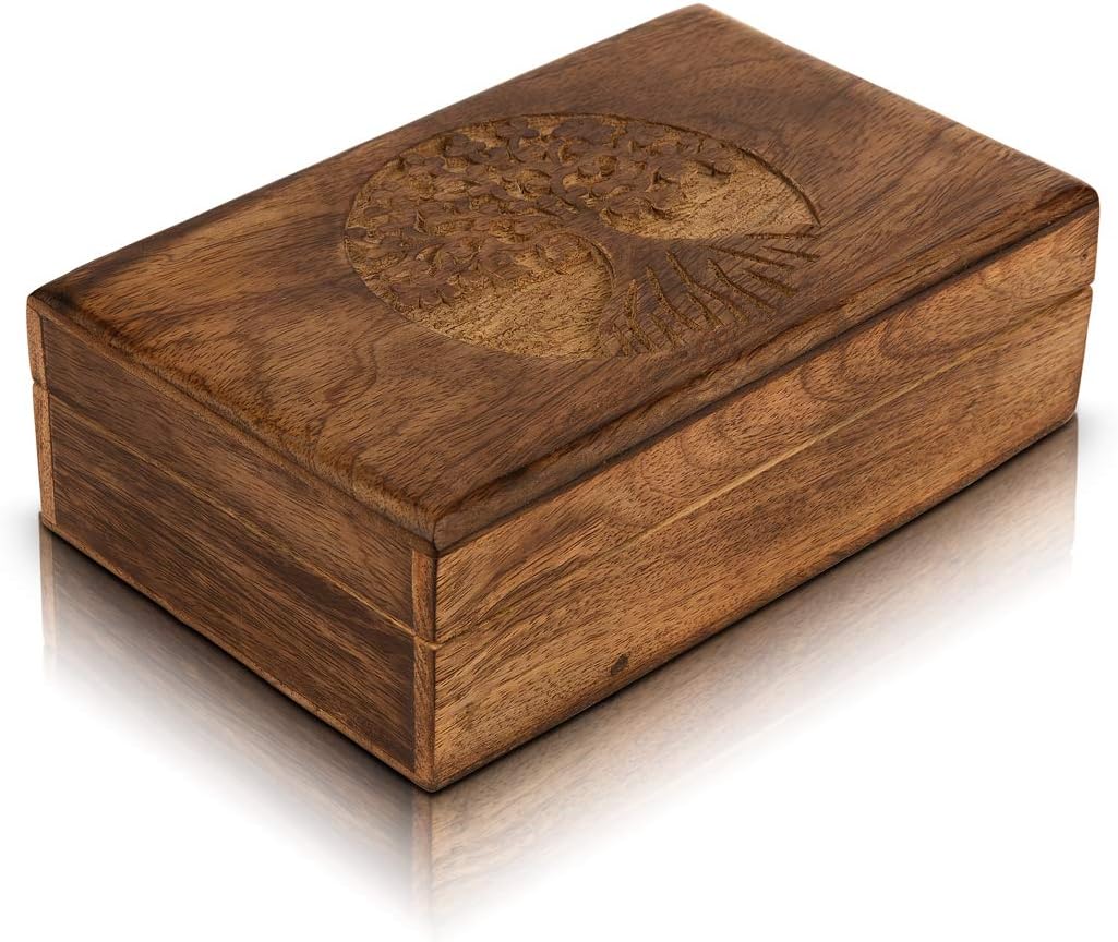 Great Birthday Gifts Handmade Decorative Wooden Jewelry Box Tree Of Life Carving Jewelry Organizer Keepsake Box Treasure Chest Trinket Holder Watch Box Storage Lock Box Housewarming Gift
