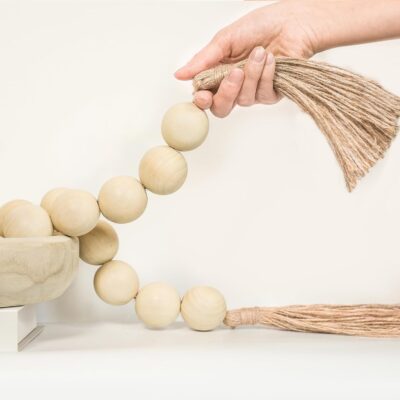 Extra Large Wood Bead Garland with 1.6" Diameter Wood Beads, Wooden Beads Garland with Tassels, Decorative Beads Home Decor, Farmhouse Beads Decor (Nature Beige, 50 Inches)