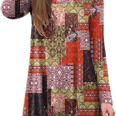 AWULIFFAN Women's Casual Round Neck Long Sleeve Loose Tunic T-Shirt Blouse Tops