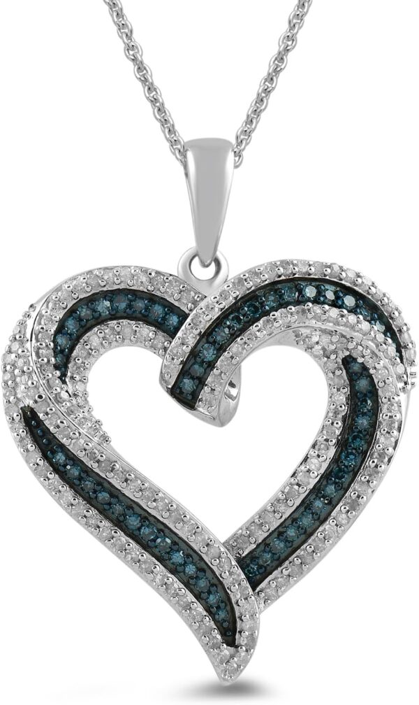 Amazon Essentials Sterling Silver Blue and White Diamond Heart Pendant Necklace (1/2 cttw), 18" (previously Amazon Collection)