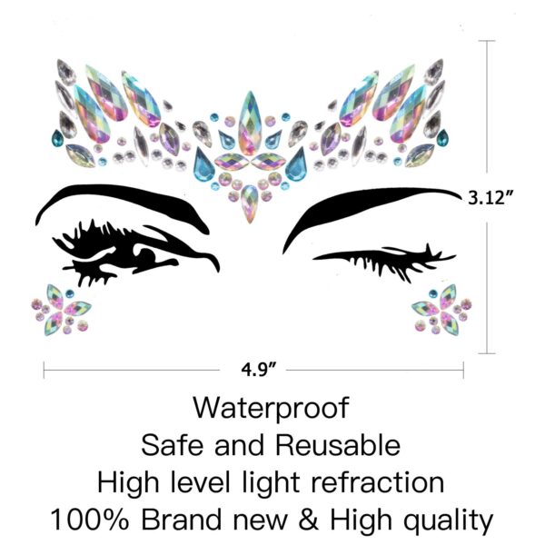 YRYM HT Mermaid Face Jewels Rhinestones Temporary Crystal Stickers Decorations Fit for Parties (10 Sets) - Image 7