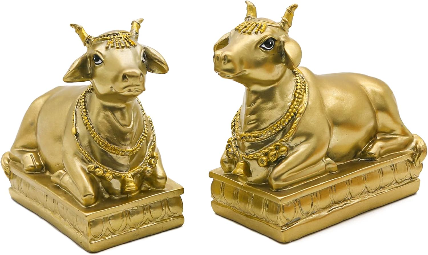 Hindu Nandi Holy Cow Statues - 2PCS Gold Nandi Cow Sitting Position Statue for House Temples Puja Home Decor Diwali Gift - Image 8
