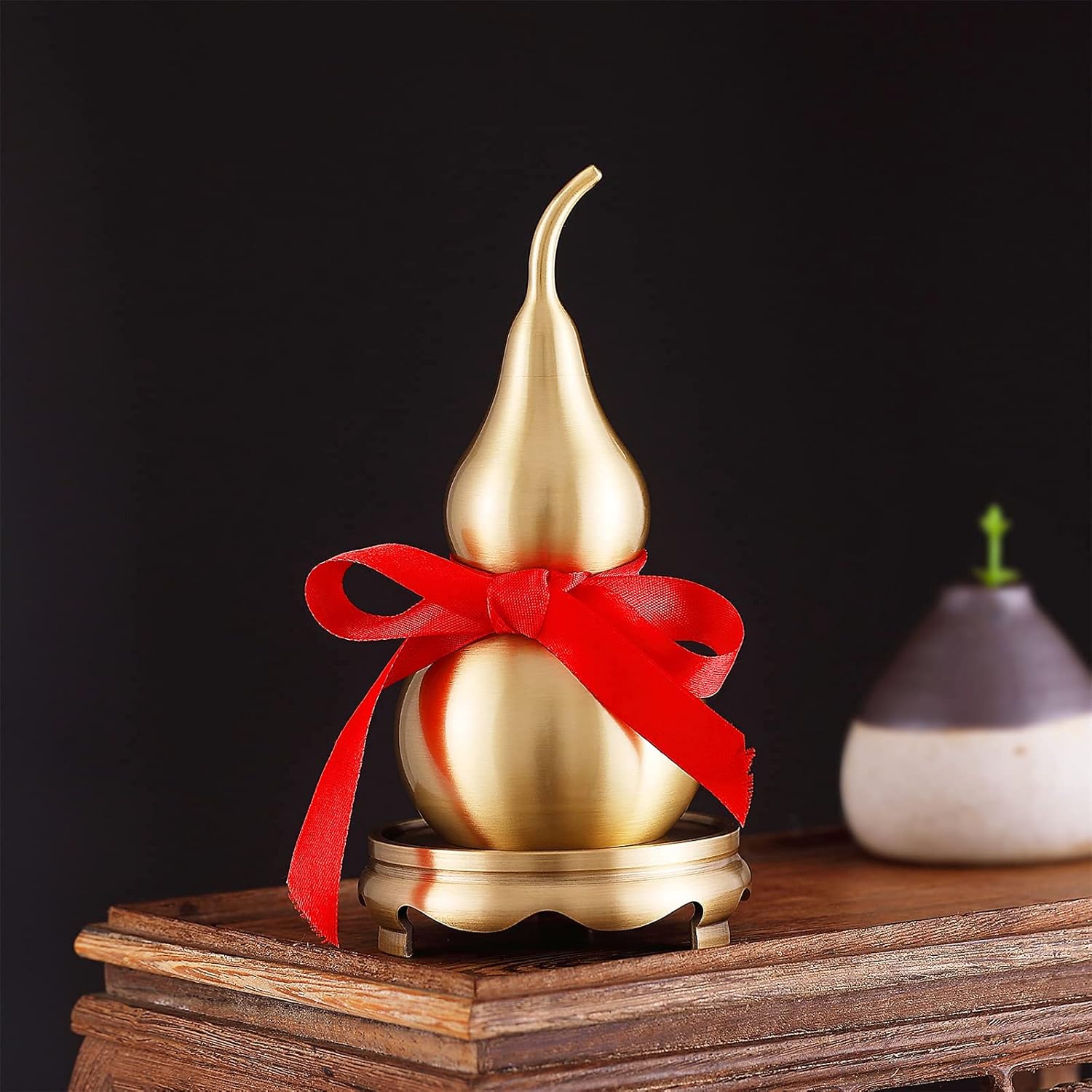 Feng Shui Wu Lou Brass Golden Gourd with Holder and Red Luck Strip for Home Decor Furnishing,Full Brass,Statue Charm Amulet,Bring You Good Luck,Healthy,Success - Image 8