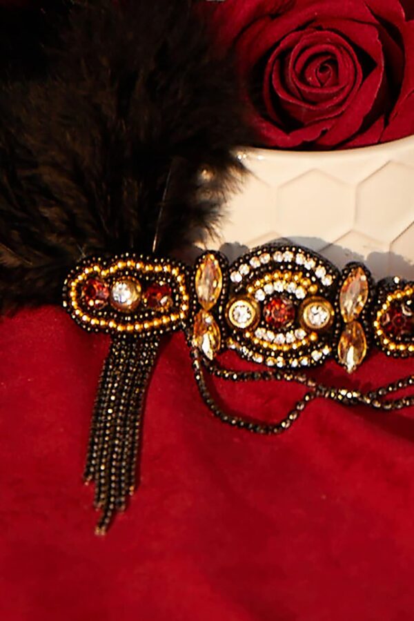 BABEYOND 1920s Flapper Headband Roaring 20s Gatsby Headpiece Black Feather Headband 1920s Flapper Hair Accessories (Gold) - Image 3