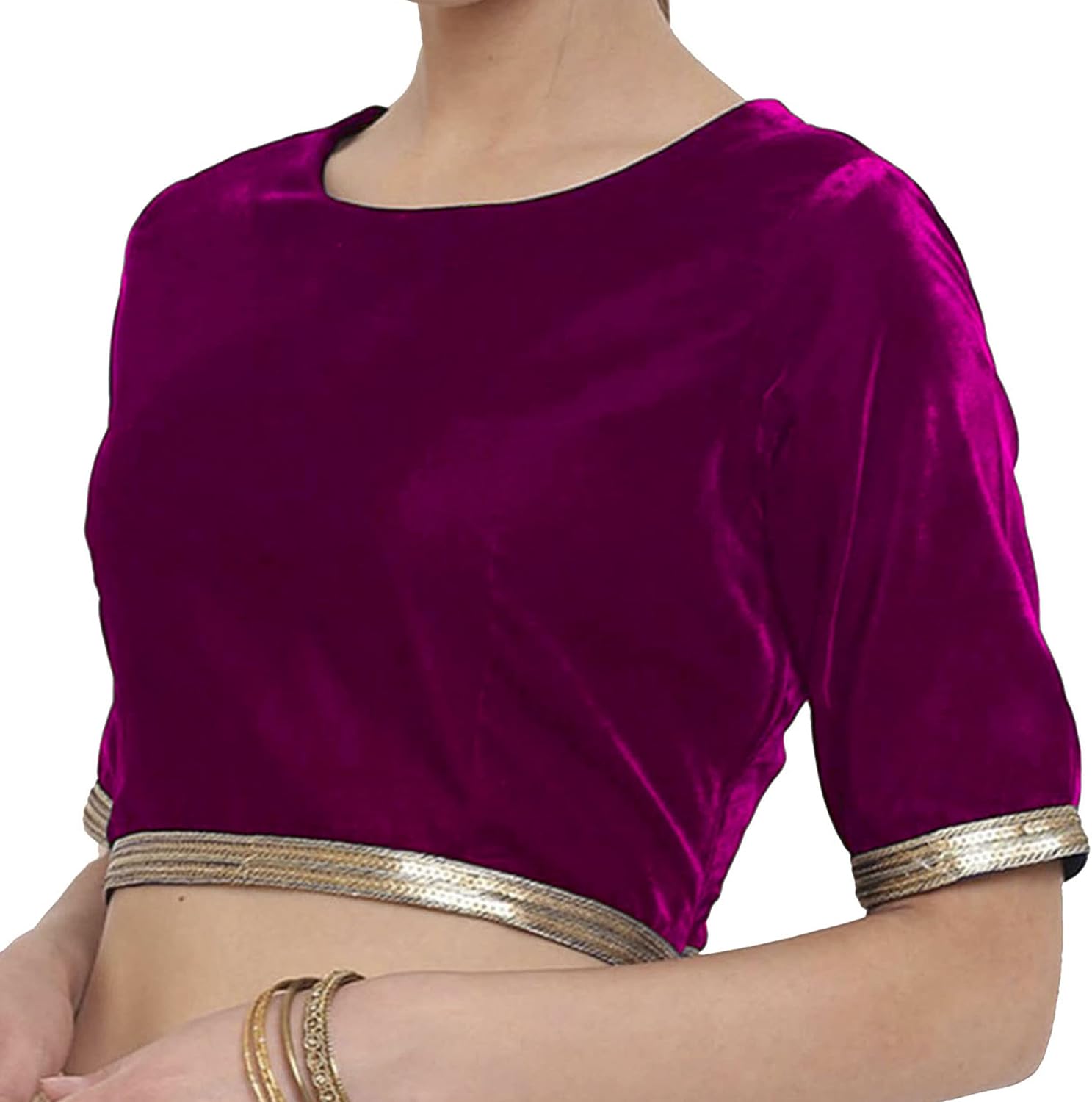 Women's Velvet Sari Blouse with lace Designer Readymade Stitched Choli Crop Top - Image 3