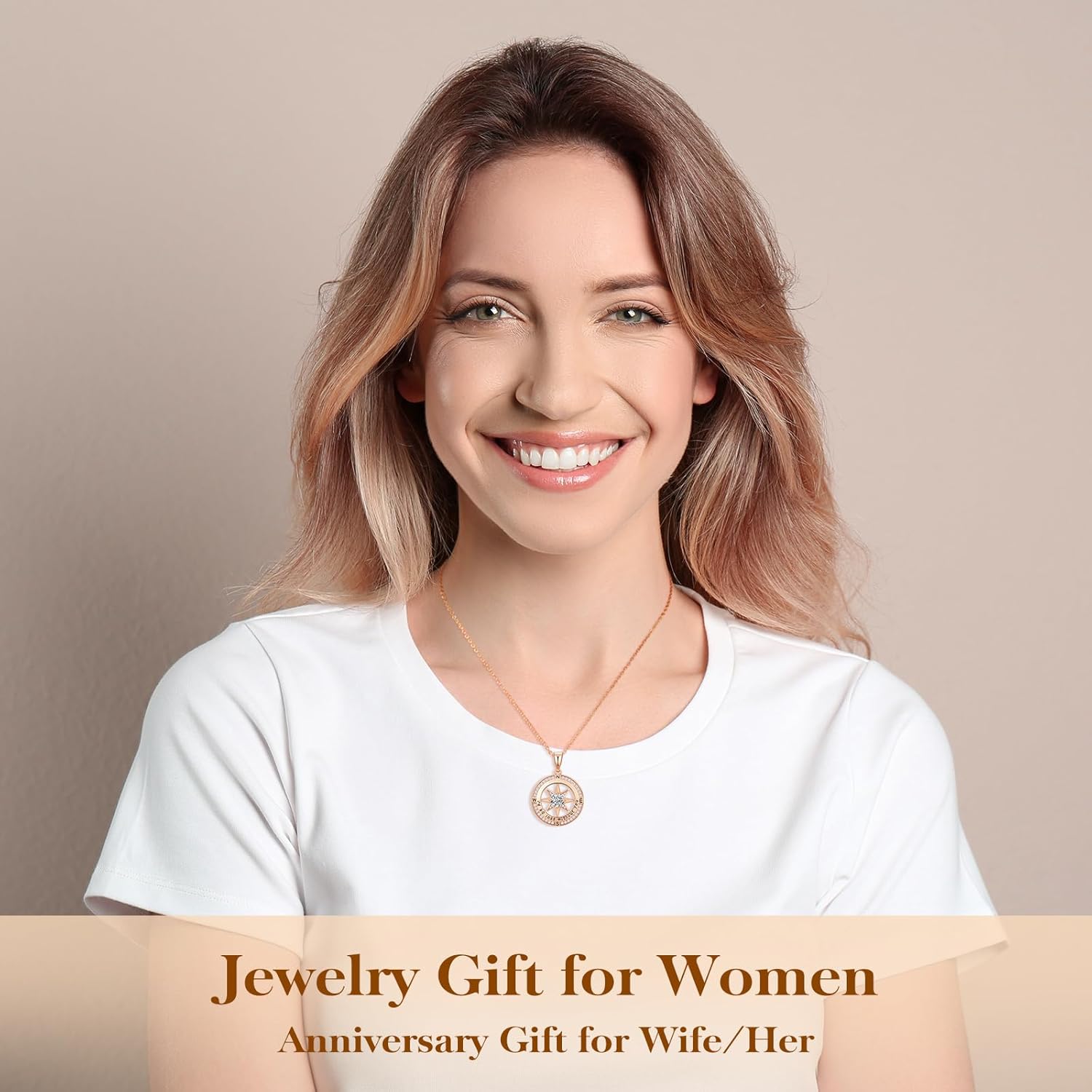 Rose Gold Compass Necklace for Women I'd Be Lost Without You Diamond Compass Pendant Jewelry For Her Girlfriend Mothers Day Gifts for Mom Wife Anniversary Valentines Day Birthday Gift for Wife - Image 2