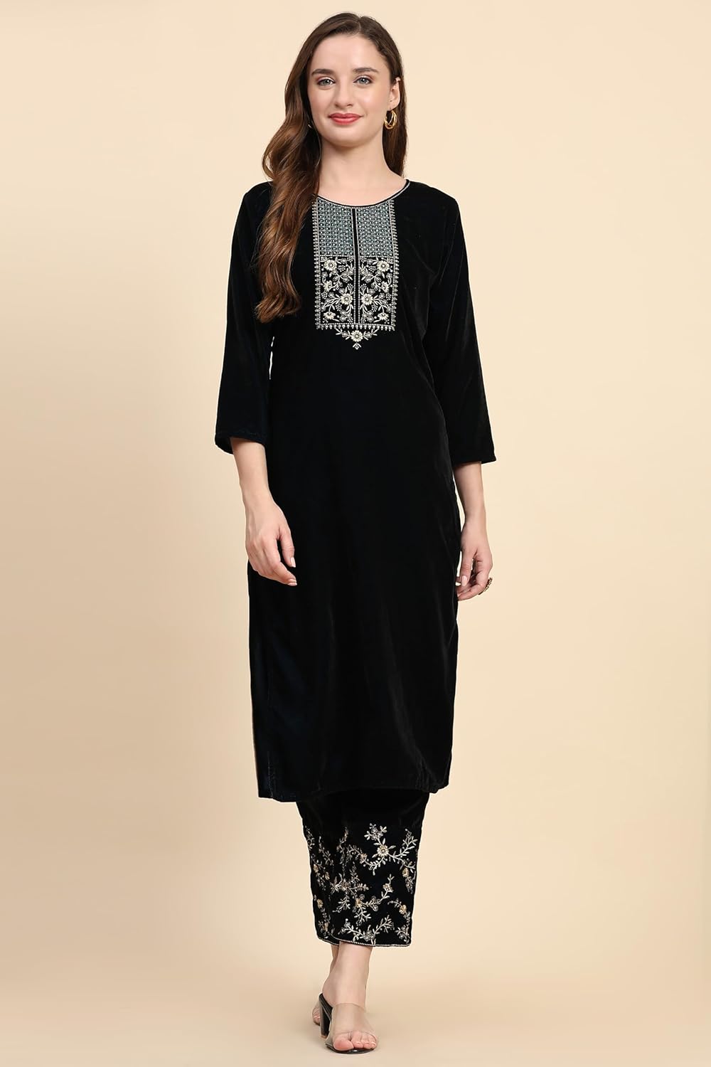 TRENDMALLS Women's Velvet Embroidery Salwar Suit Set Kurta Pant with Dupatta - Image 5