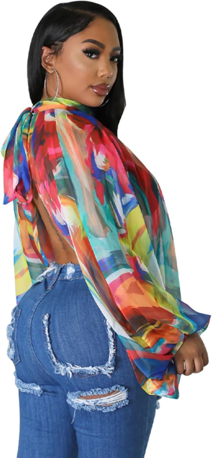 Sexy Tops for Women Party Club Night Batwing Sleeve Chiffon Sheer Self Tie Back Front Open Women Shirts Casual Summer - Image 2