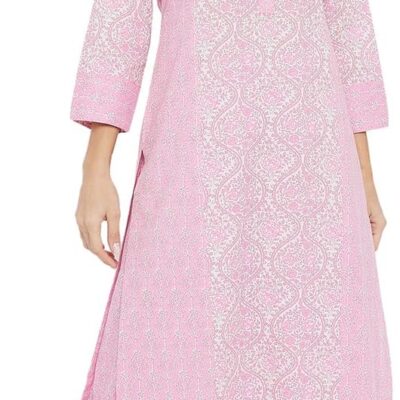 Tissu Women's Cotton Pink & white Floral Printed Kurta with Palazzo
