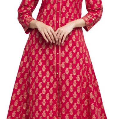 Indian Tunic Cotton Gold Print Anarkali Kurtis for Women (Red)