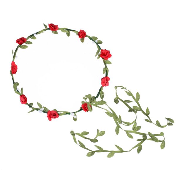AWAYTR 2Pcs Fashion for Bohemian Style Wedding Bride Bridal Headdress Floral Flower Garland Headwear Headbands (Cream white+red) - Image 3