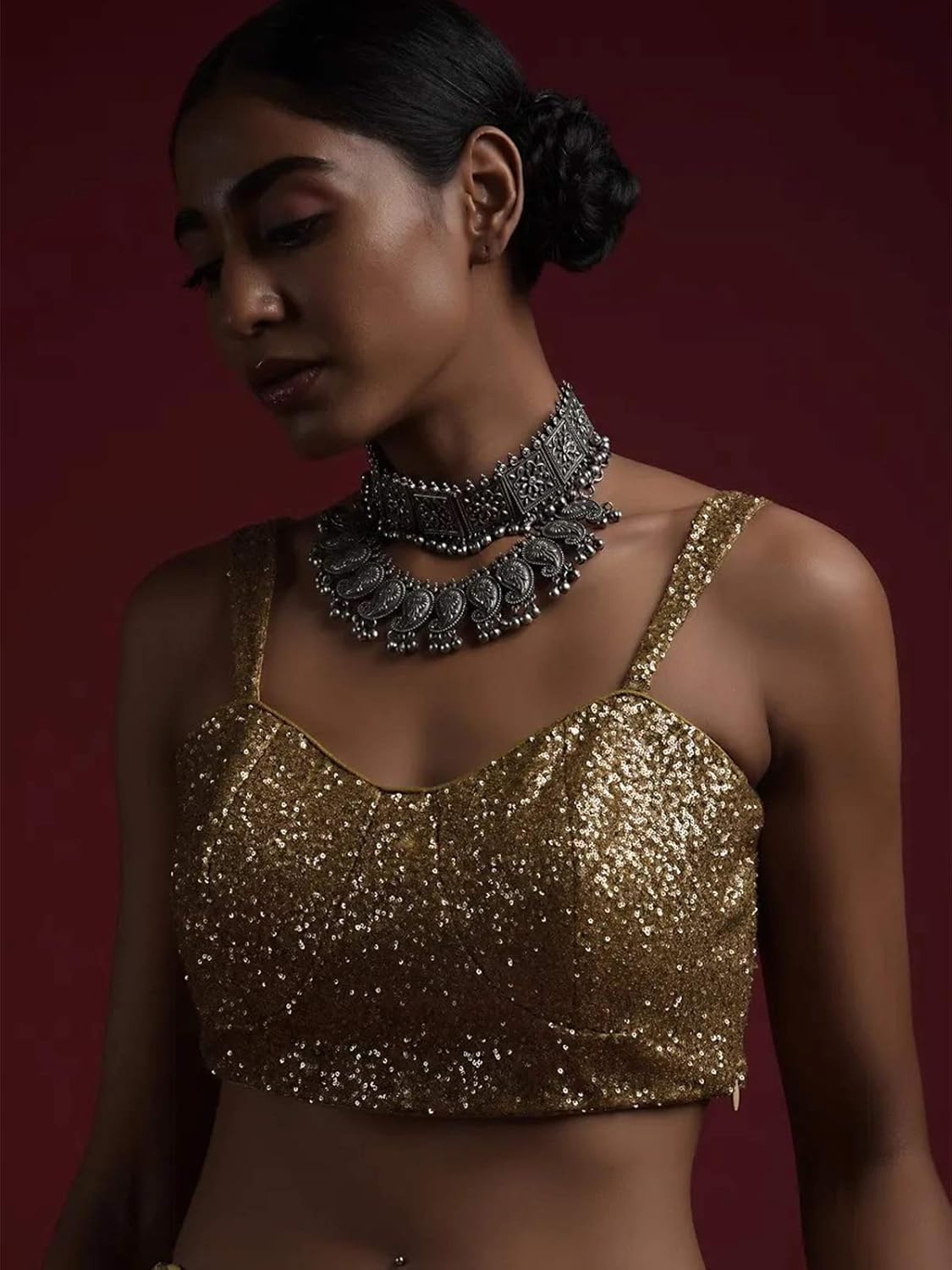 Women's Readymade Blouse For Sarees Indian Designer Cotton Silk Bollywood Padded Stitched Crop Top Choli - Image 3