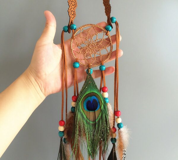 Women Lady Bohemian Peacock Feather Headband Dreamcatcher Headdress Hippie Headpiece Headwear Handmade Tribal Indian Fascinator Feather Hairband Hair Accessories - Image 2