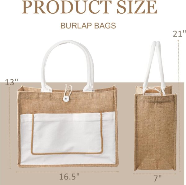 ZOOFOX 6 Pack Jute Tote Bags, 16.5"x 13"x 7" Large Burlap Tote Bag with Handles, Beach Bag for Women, Grocery Bridesmaid Bag Weaving Tote Bags for Beach, Wedding, Shopping, Travel - Image 2