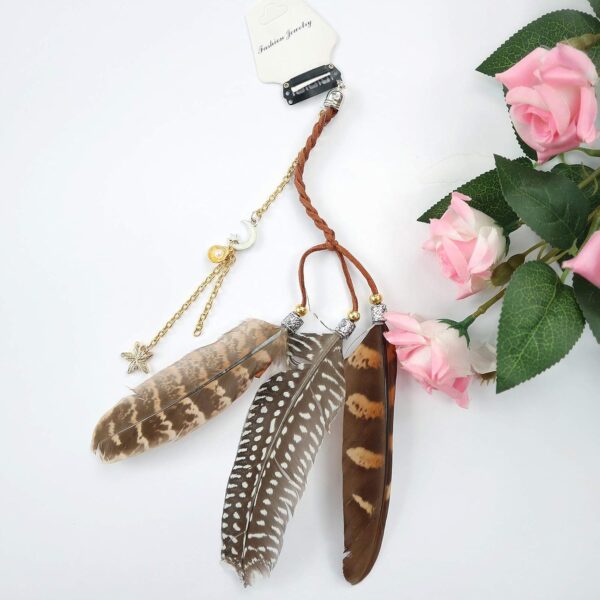 AWAYTR Hippie Feather Hair Extension Clip Bohemia Tribal Indian Peacock Hair Feather Hippie Headpiece Braided Beads Headwear Festival Hair Accessories (3color) - Image 6