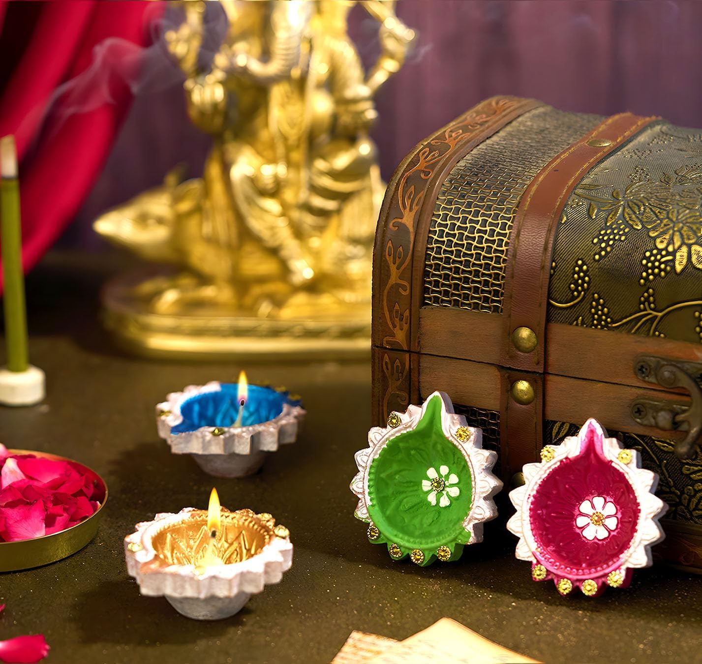 IndoTribe 12Pc Diwali Diyas For Decoration Diwali Decorations For Home Diwali Lights Diwali Decor Diwali Diya Diwali Candle Diwali Gifts For Friends Clay Diya For Diwali Tea Lights Candles Diwali Diya - Image 5