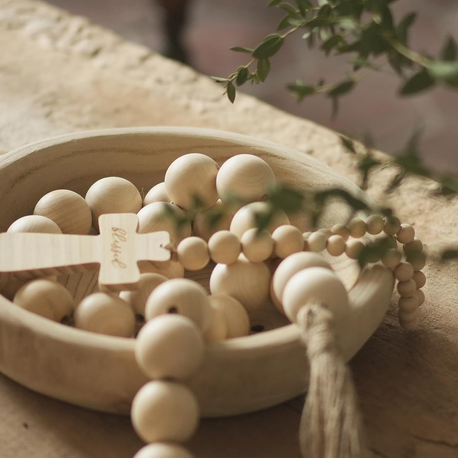 Extra Large Wood Bead Garland with 1.6" Diameter Wood Beads, Wooden Beads Garland with Tassels, Decorative Beads Home Decor, Farmhouse Beads Decor (Nature Beige, 50 Inches) - Image 5