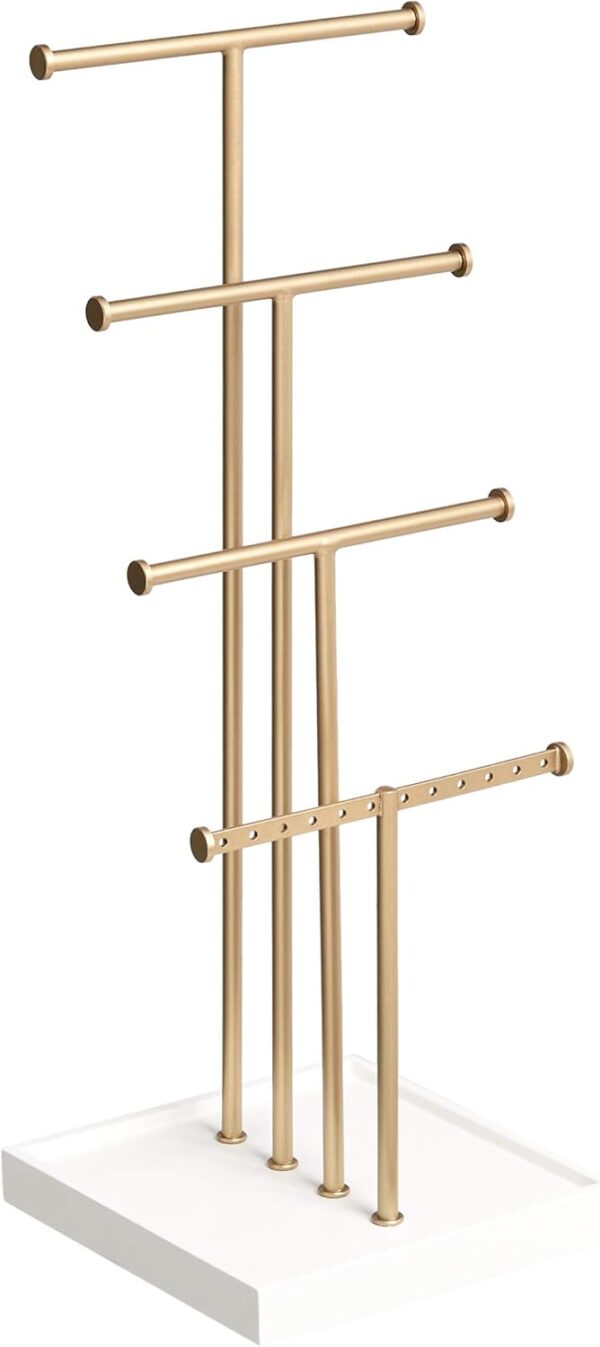Amazon Basics Four-Tier Jewelry Tree Stand - White/Brass
