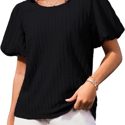 GRACE KARIN Women's Puff Sleeve Tops Summer Spring Crewneck Work Shirts Casual Blouse Fashion Outfits Basic Clothes 2025