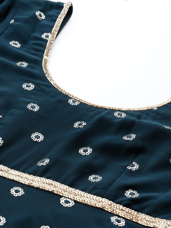 Womens Georgette Embroiderd Sequence Work Indian Style Party Wear Anarkali Kurta and Dupatta With Leggings - Image 8