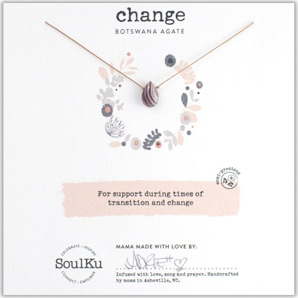 SoulKu Handcrafted Necklace, Empowerment Jewelry With Healing Crystal, Inspirational Jewelry For Women, Mom & Sister Gifts, 2" Extender With Lobster Clasp, 16" Nylon Cord (Change, Botswanna Agate) - Image 3