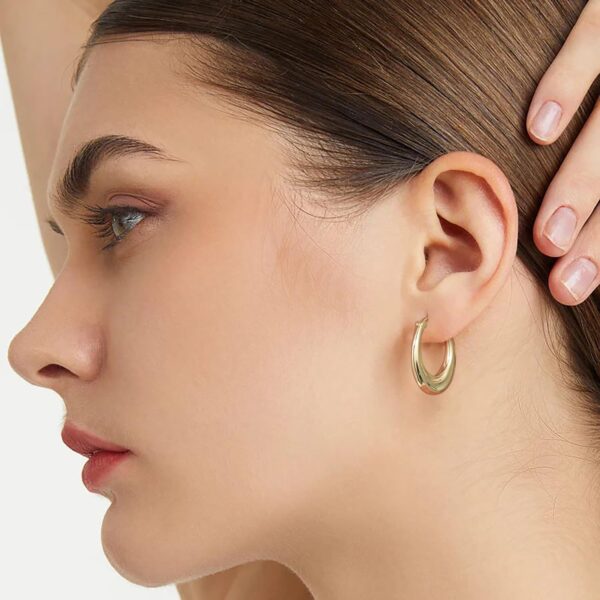 AMELINE 14K Gold Hoop Earrings for Women, Small Gold Hoop Earrings Well-polished Gold Chunky Hoop Earrings Dainty Hypoallergenic Earrings - Image 3