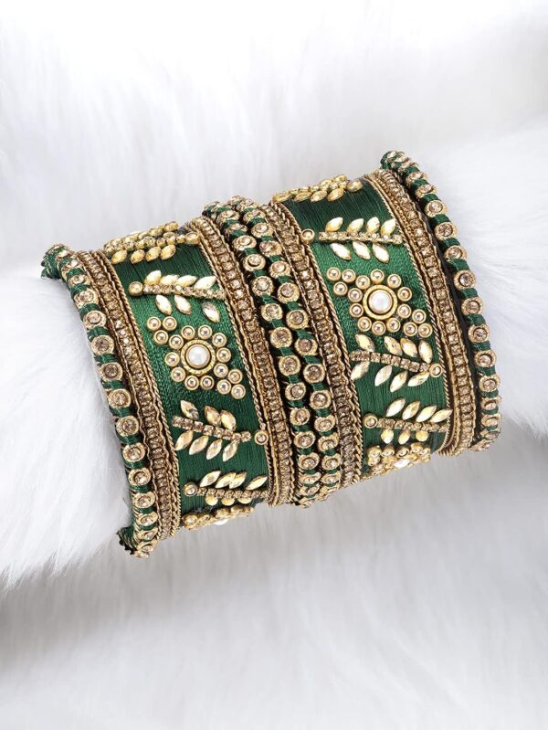 Aheli Traditional Wedding Designer Silk Thread Faux Stone Studded Bridal Bangle Set Chuda Indian Ethnic Bollywood Fashion Jewelry Gift for Women Blue - Image 3