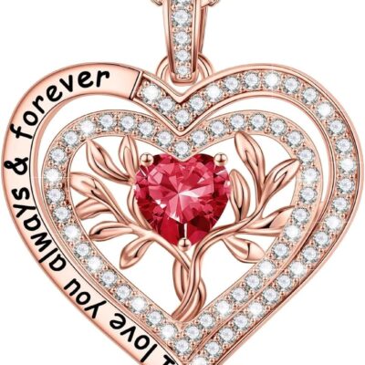 Iefil Tree of Life Gifts for Women, 925 Sterling Silver Tree of Life Birthstone Necklace Anniversary Valentines Day Gifts for Her Mothers Day Christmas Birthday Gifts for Women Jewelry