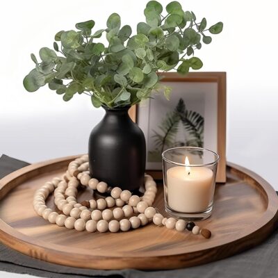 Round Wood Tray Made of Acacia Wood,Decorative Tray for Kitchen Dining Room Table Wood Tray for Home Decor Coffee Table Tray for Coffee Table and Home Decor